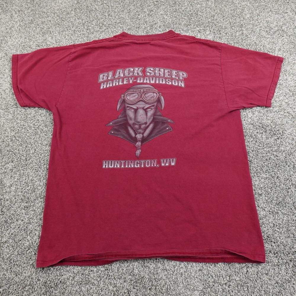 Harley Davidson Shirt Mens L Red Black Sheep Motorcycle Biker Huntington WV Tee